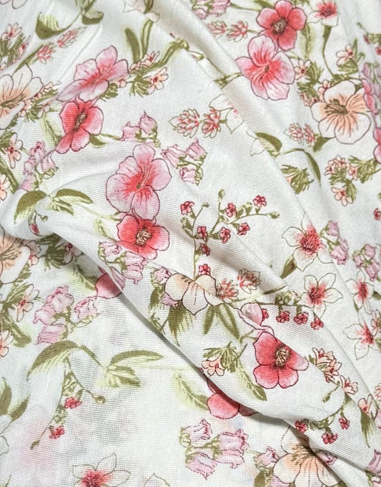 Fabric by the Yard - Printed Jersey - White / Pink