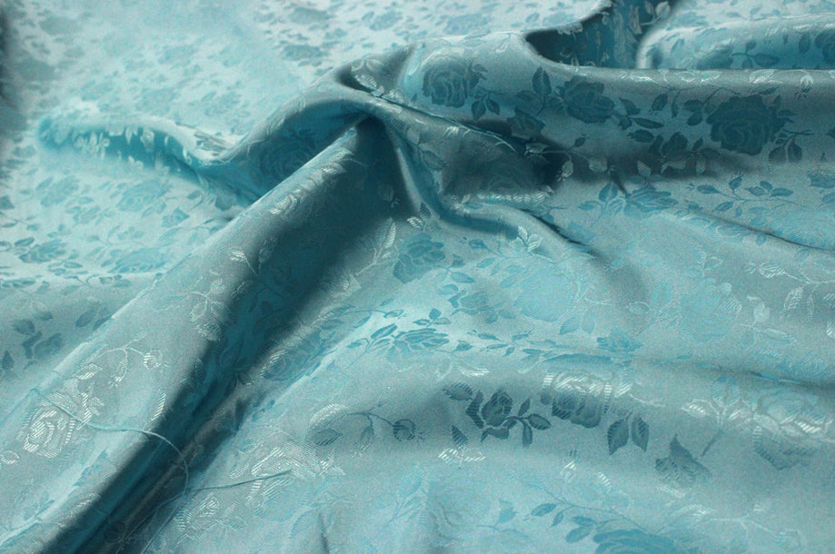Fabric by the Yard - Brocade Satin - Aqua