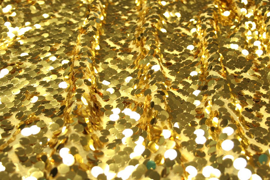 Fabric by the Yard - Mesh Sequins Embroidery - Gold
