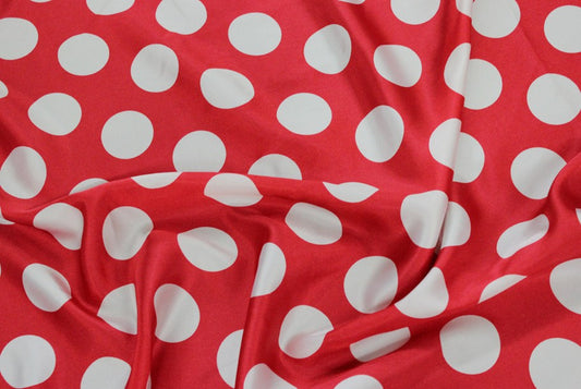 Fabric by the Yard - Polka Dot Print Charmeuse - Red / White