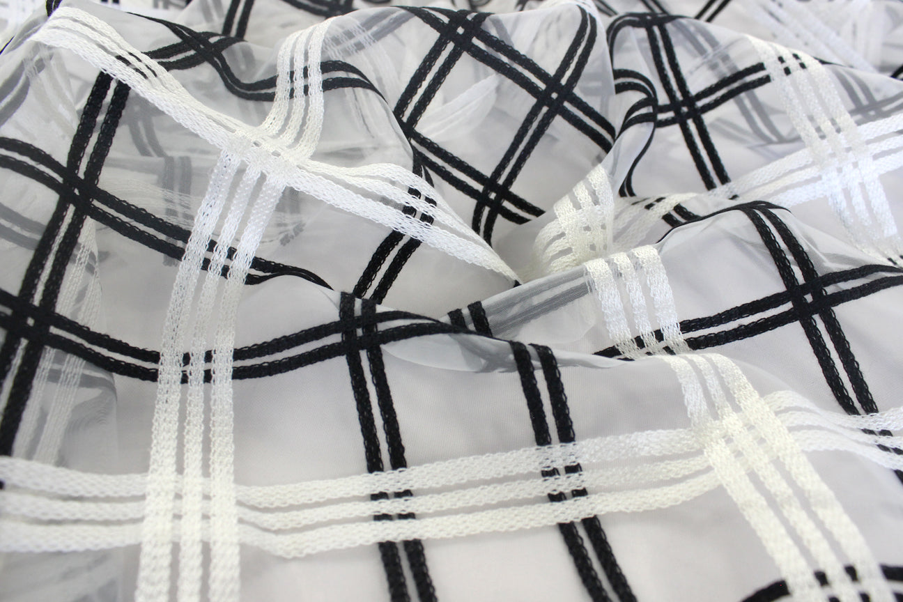 Fabric by the Yard - Plaid Sheer - Black / White