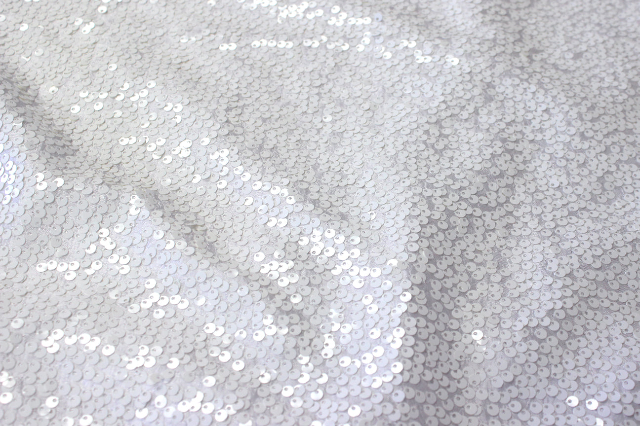 Fabric by the Yard - Taffeta Sequins Embroidery - White