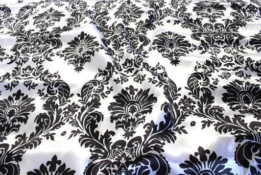 Fabric by the Yard - Damask Print Charmeuse - White / Black