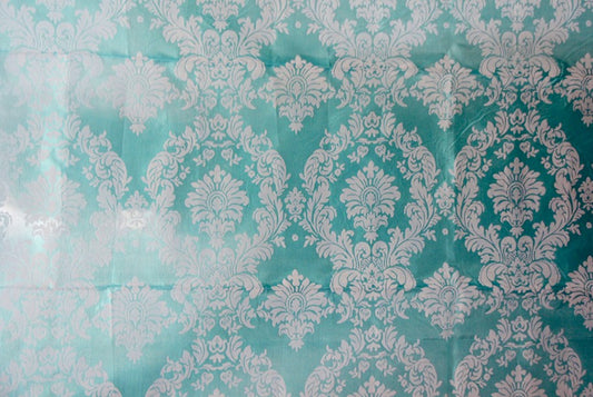Fabric by the Yard - Flocking Damask Taffeta - Aqua / White