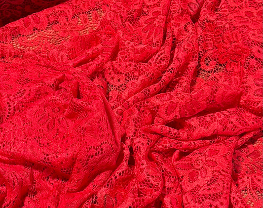 Fabric by the Yard - Stretch Lace 4-Way - Red