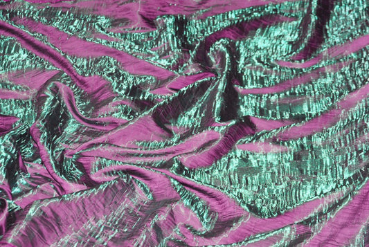 Fabric by the Yard - Iridescent Crushed Satin - Emerald / Magenta