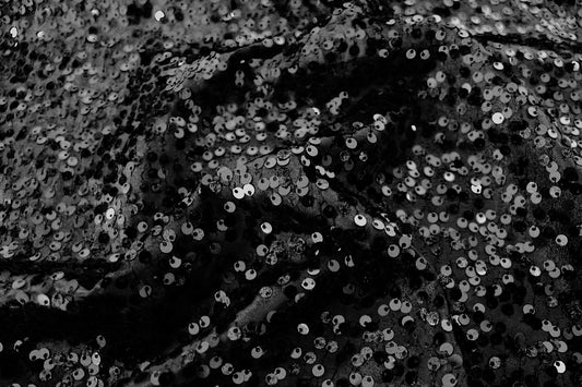 Fabric by the Yard - Taffeta Sequins Embroidery - Black