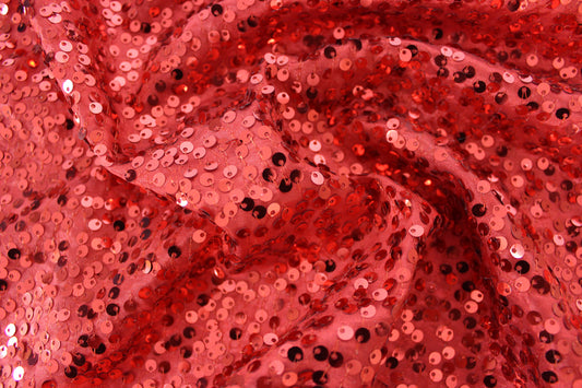 Fabric by the Yard - Taffeta Sequins Embroidery - Red